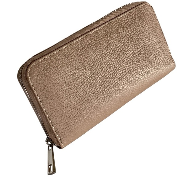 Vera Pelle Elegant Taupe Genuine Leather Zip Wallet Made In Italy Like New - Picture 4 of 16